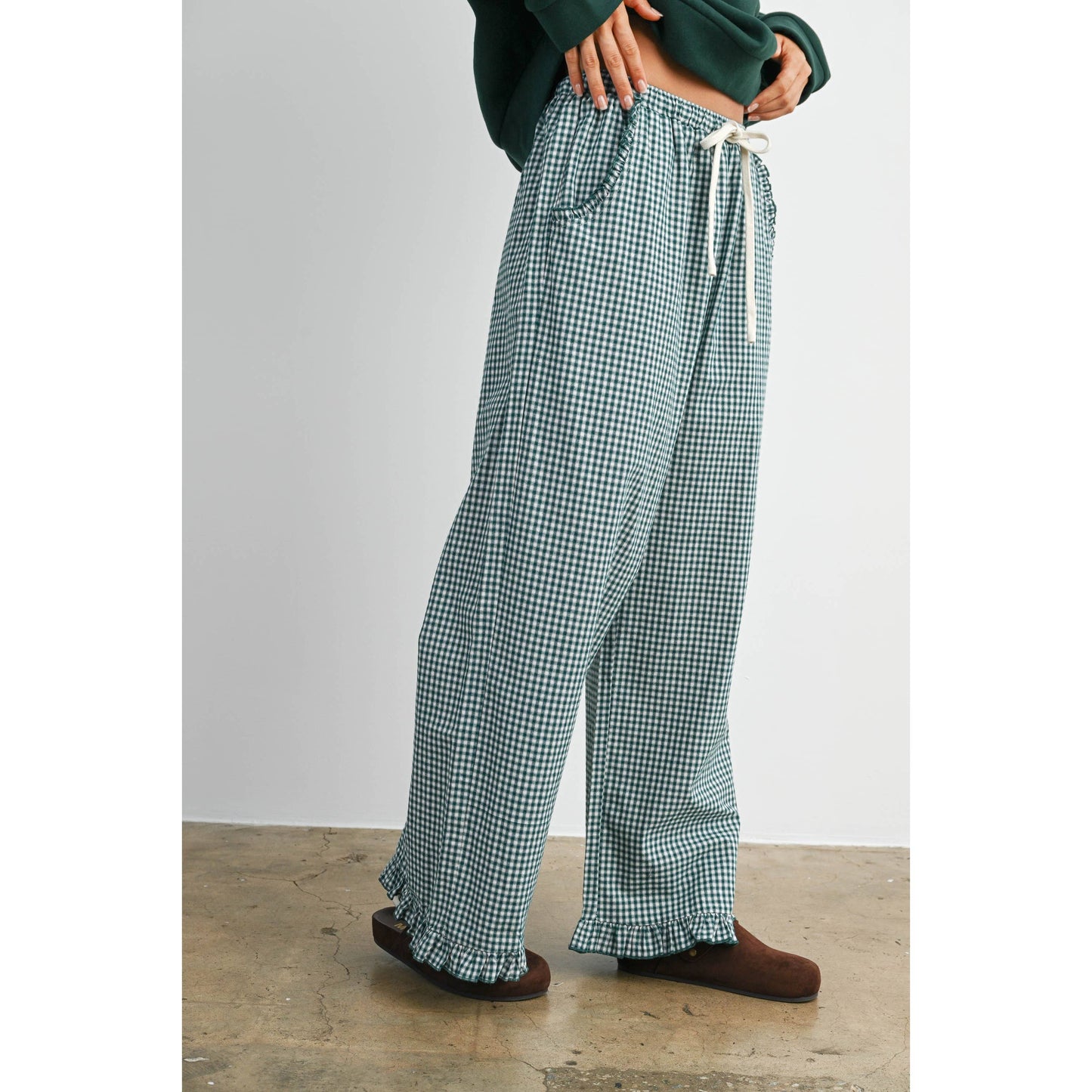 Women's Striped Ruffle Hem Cropped Pants- BMP8476