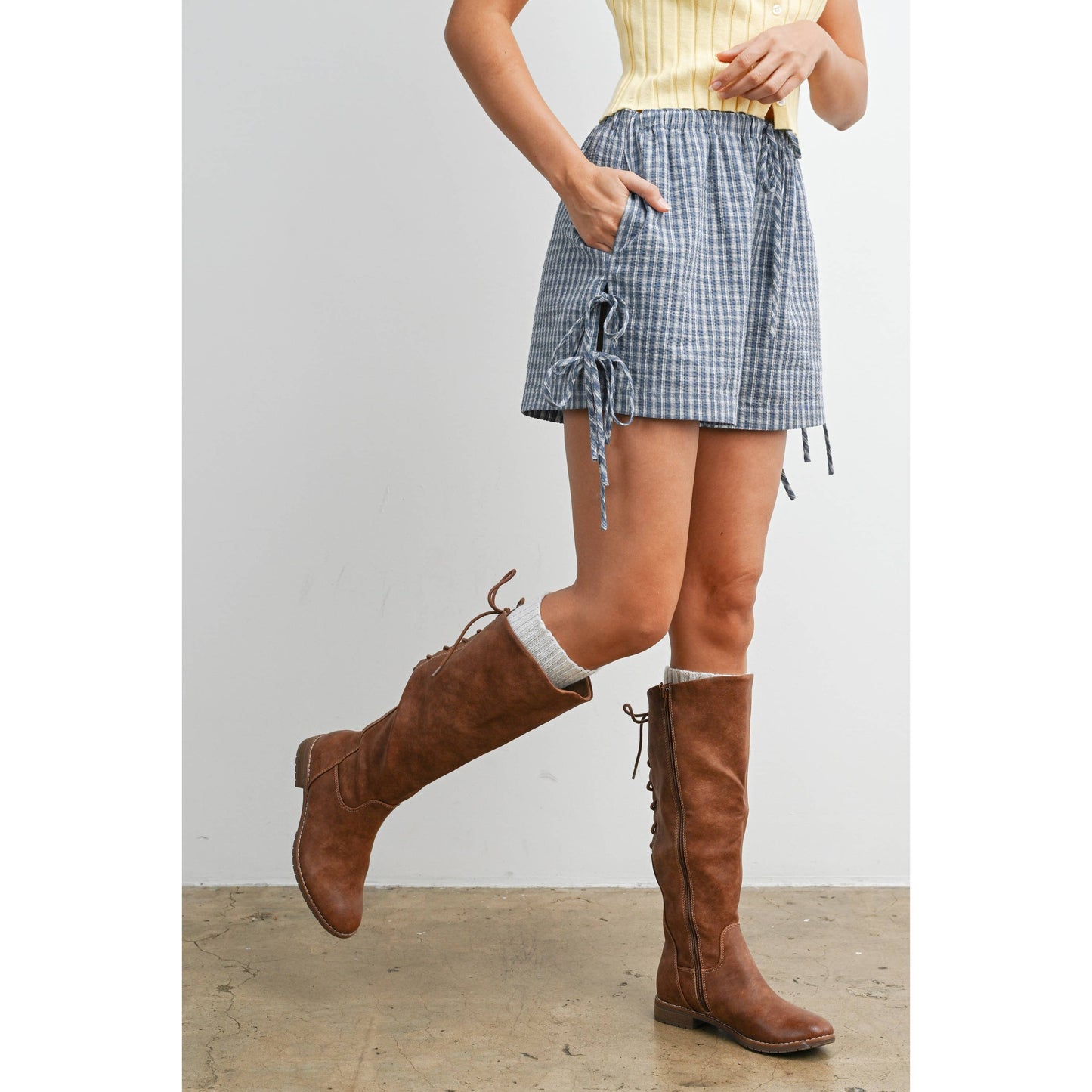 Plaid Side-Tie Elastic Waist Shorts - BMP8195