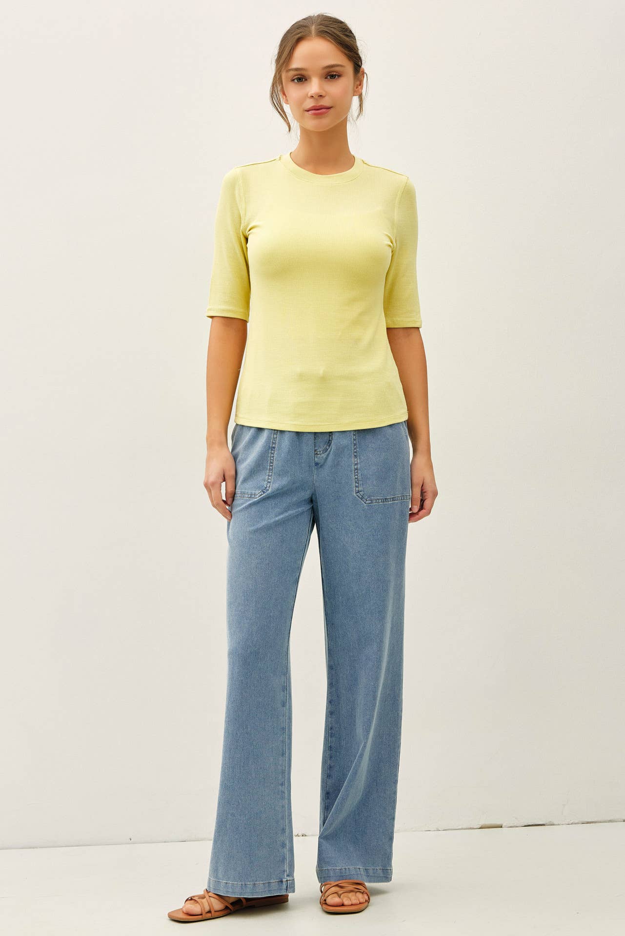 KNIT DENIM WIDE LEG PANTS