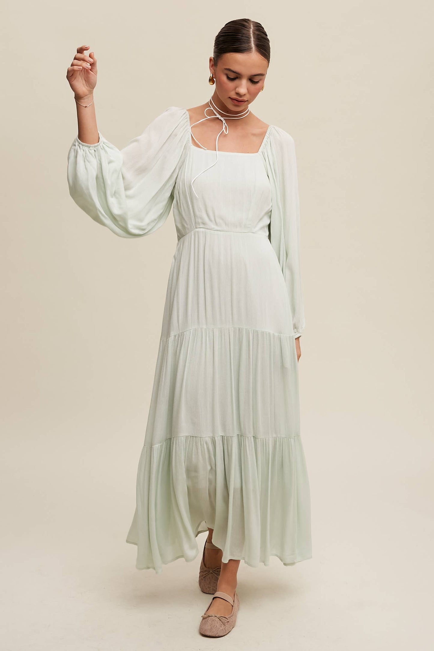 Romantic Square Neck Tiered Boho Maxi Dress