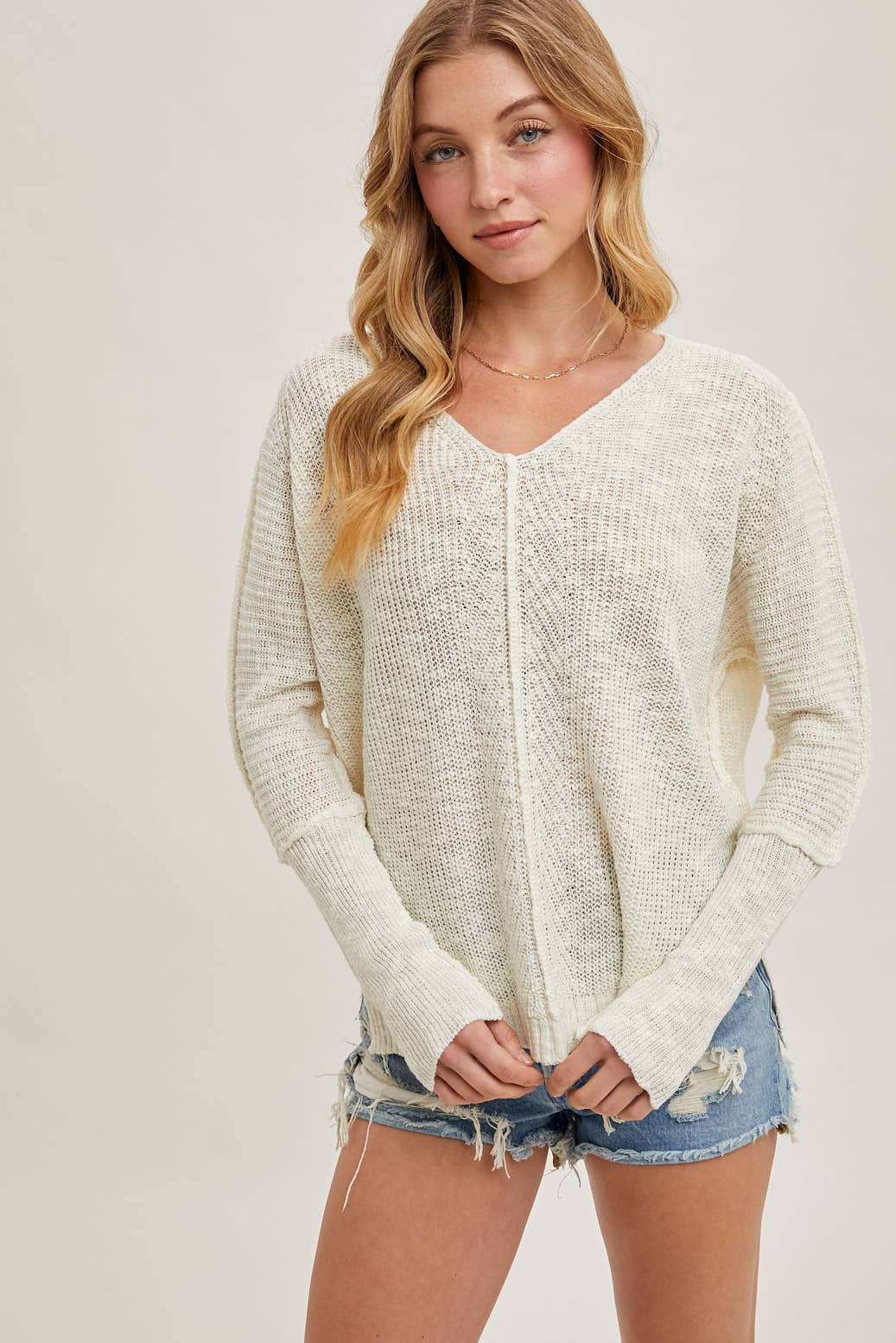 SHEER LOOSEFIT V-NECK KNIT SWEATER PULLOVER