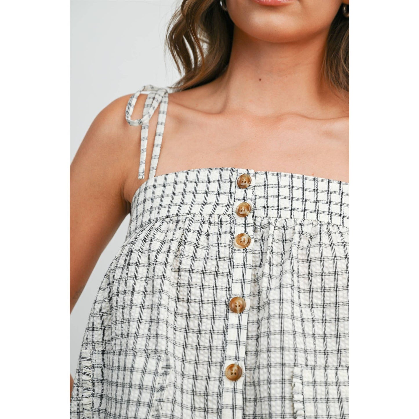 Plaid Tie Shoulder Tank Top-BMT8424