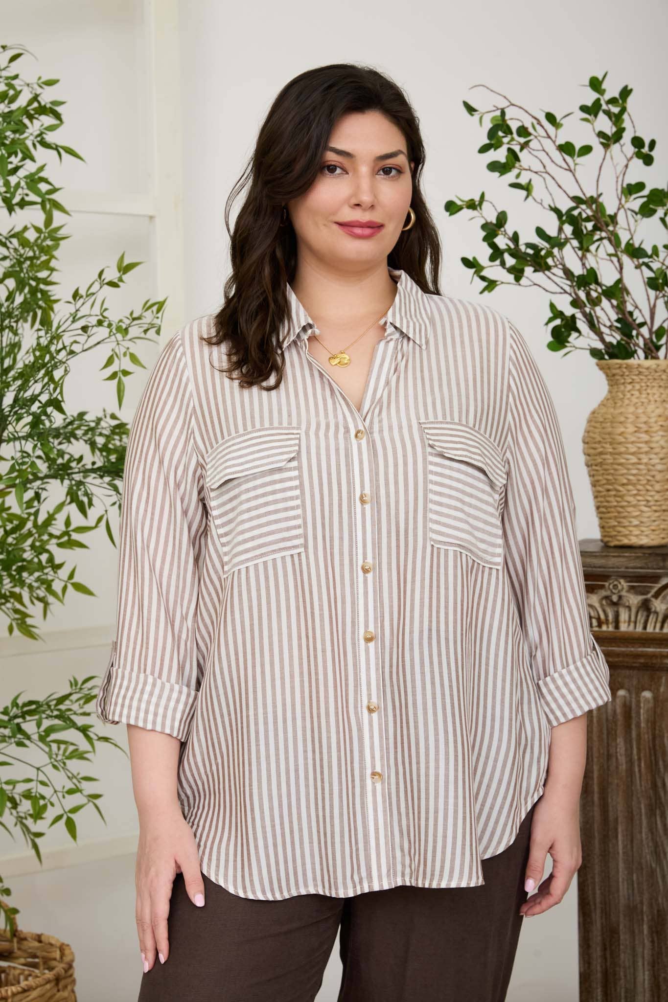 PLUS STRIPE COLLARED BUTTON DOWN