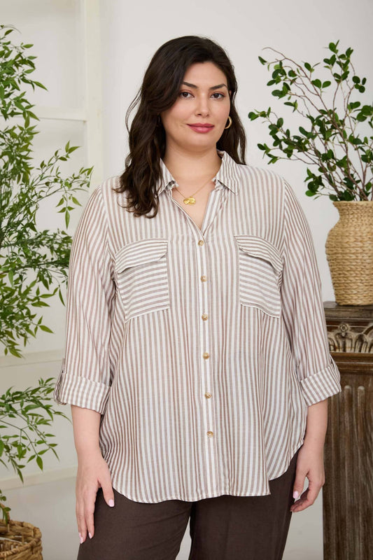 PLUS STRIPE COLLARED BUTTON DOWN
