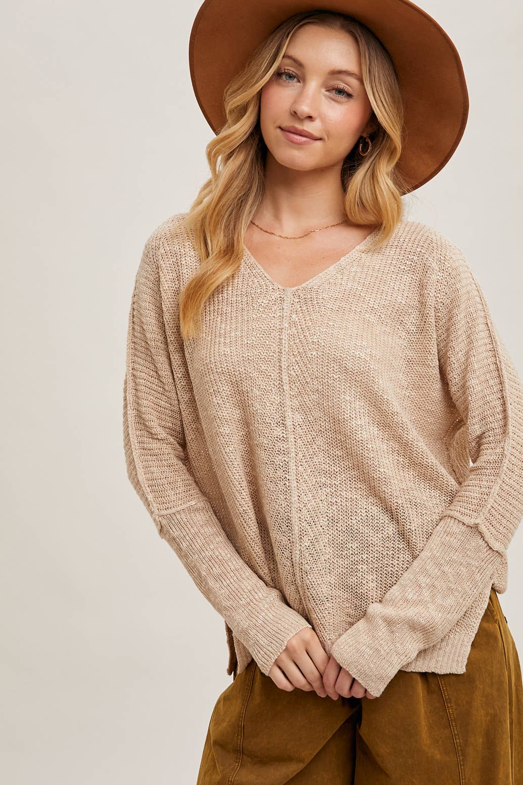 SHEER LOOSEFIT V-NECK KNIT SWEATER PULLOVER