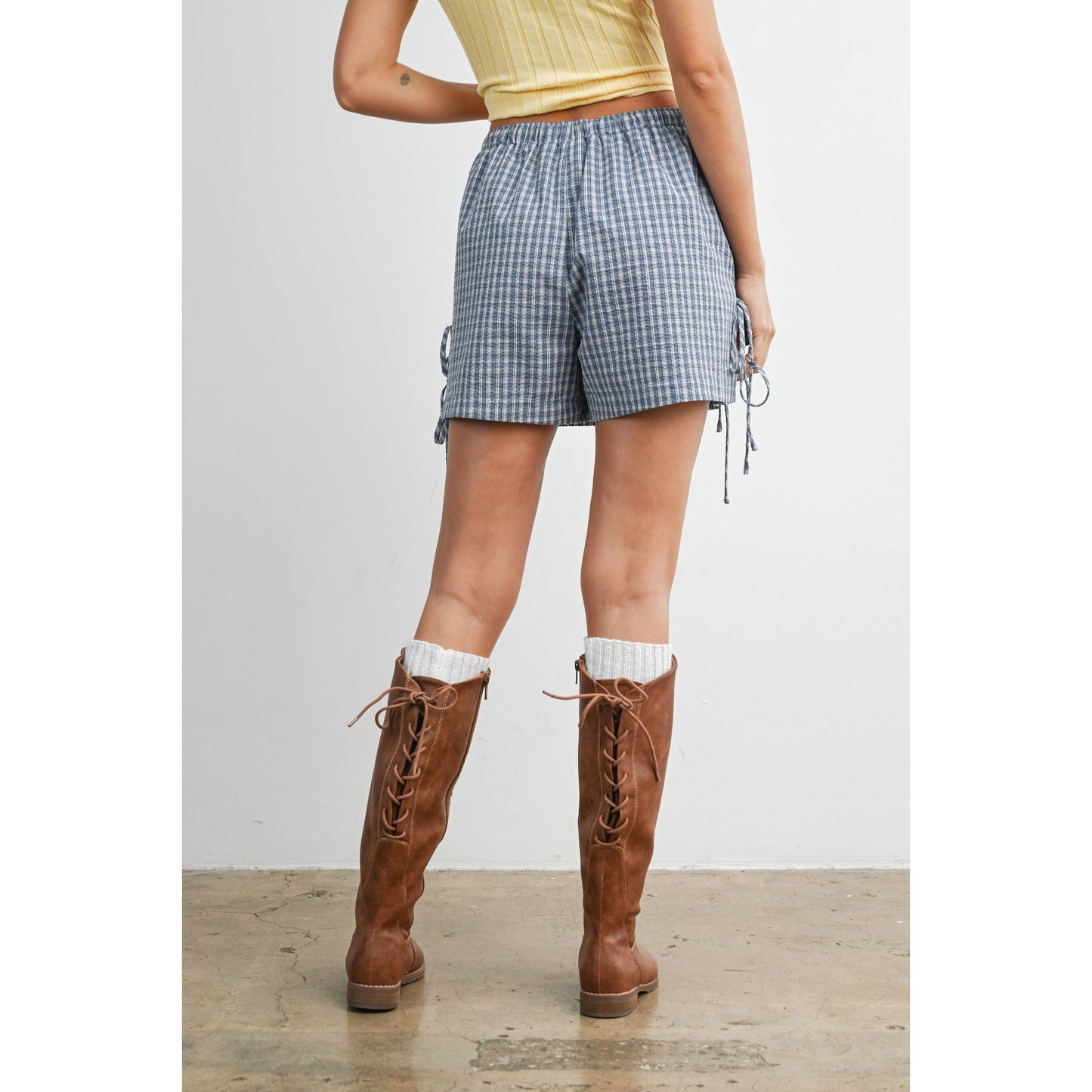 Plaid Side-Tie Elastic Waist Shorts - BMP8195
