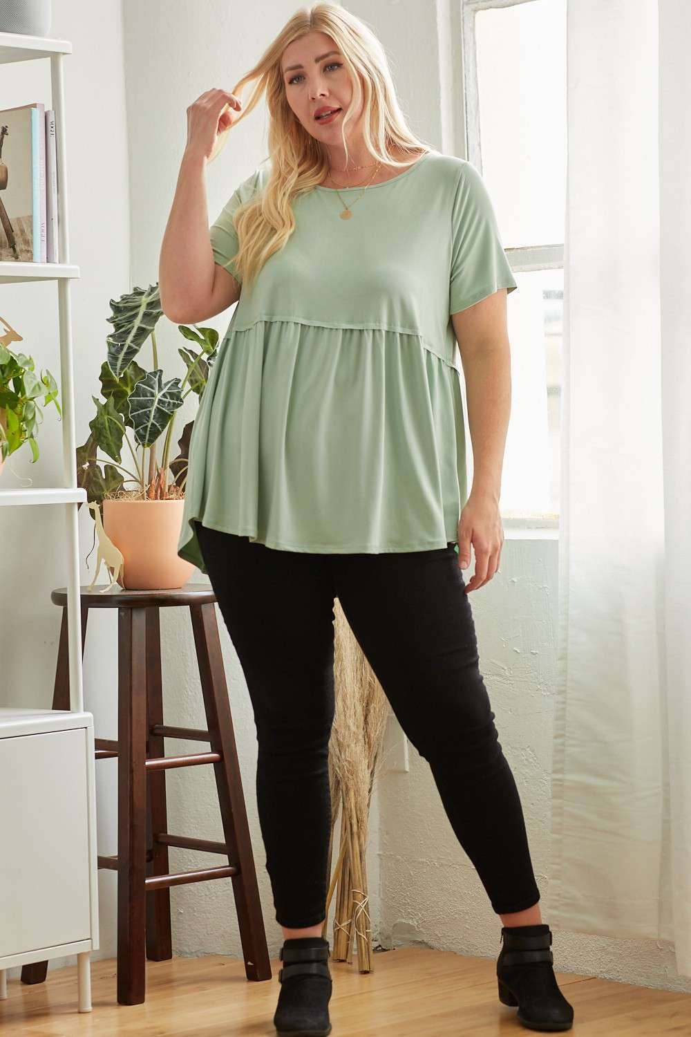 Plus ROUND NECK BABYDOLL KNIT TOP