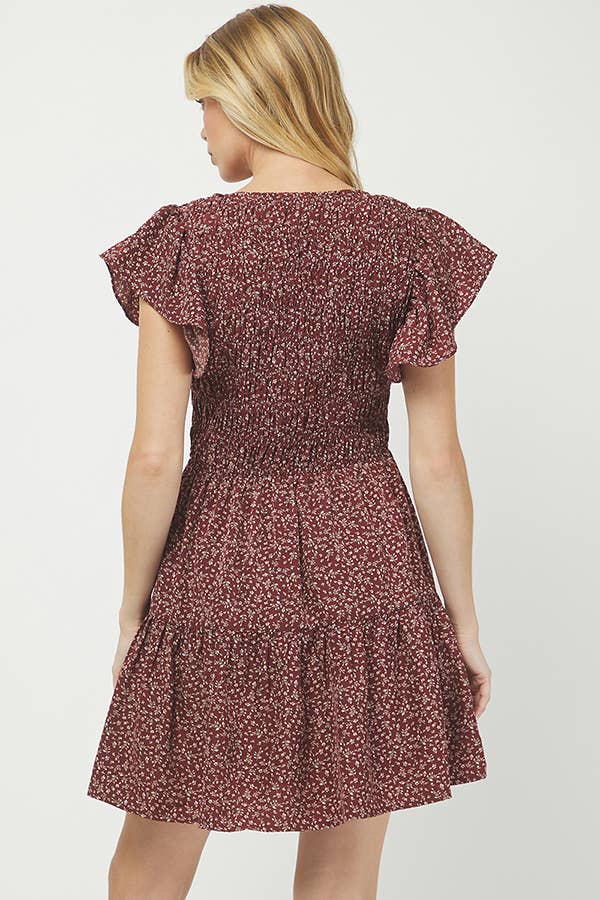 Burgundy Floral Smocked Babydoll