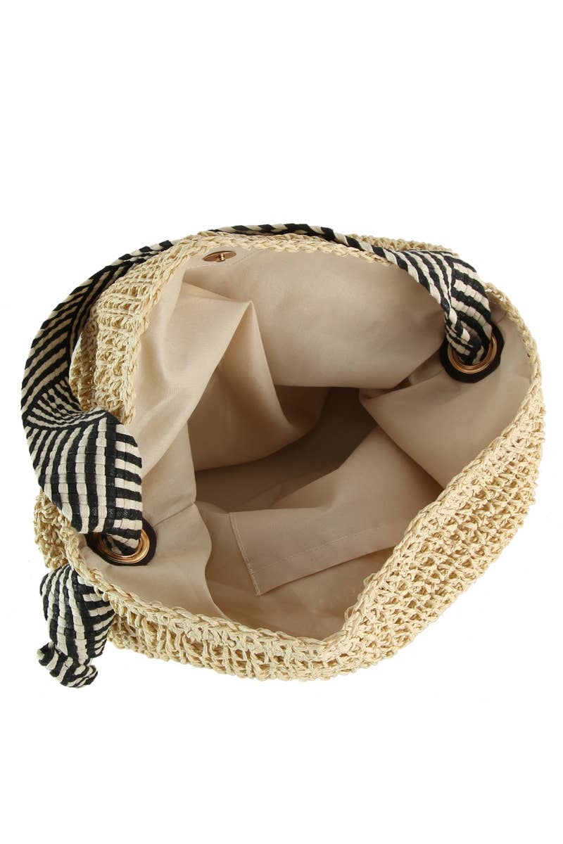 Braided Striped Handle Strap Tote Bag
