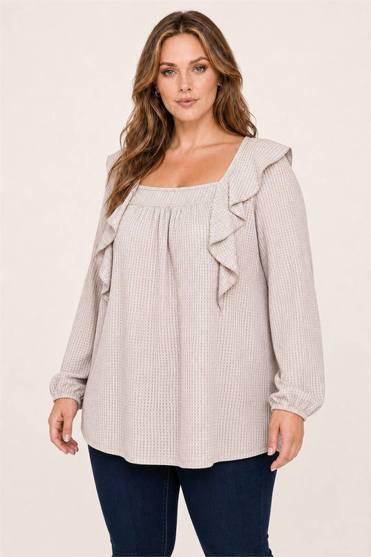Plus Size Waffle Ruffle Tunic