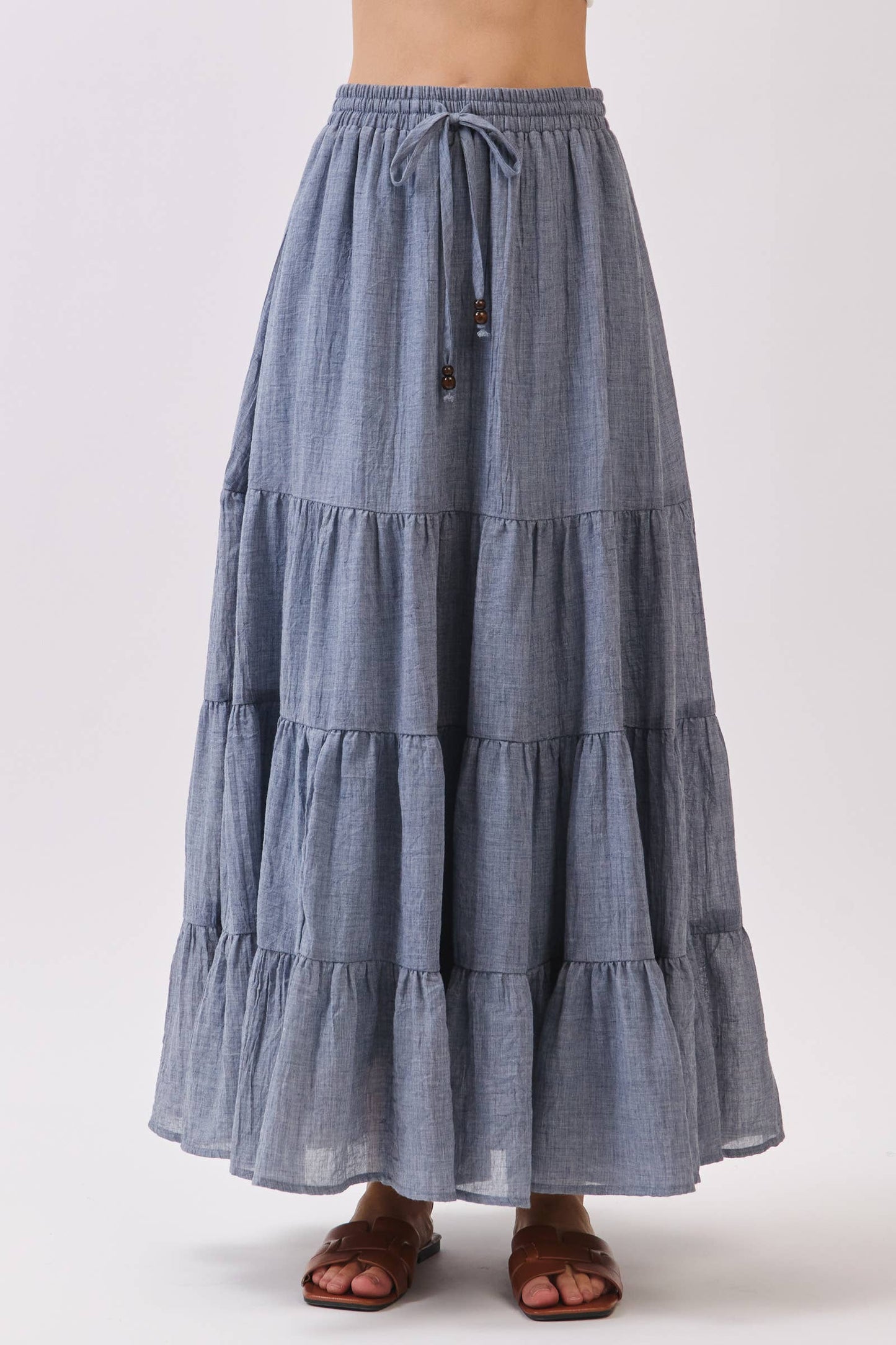 Tiered Coconut Tie Detail Maxi Skirt - VS3009