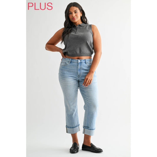 MID RISE CUFFED STRAIGHT LEG PLUS