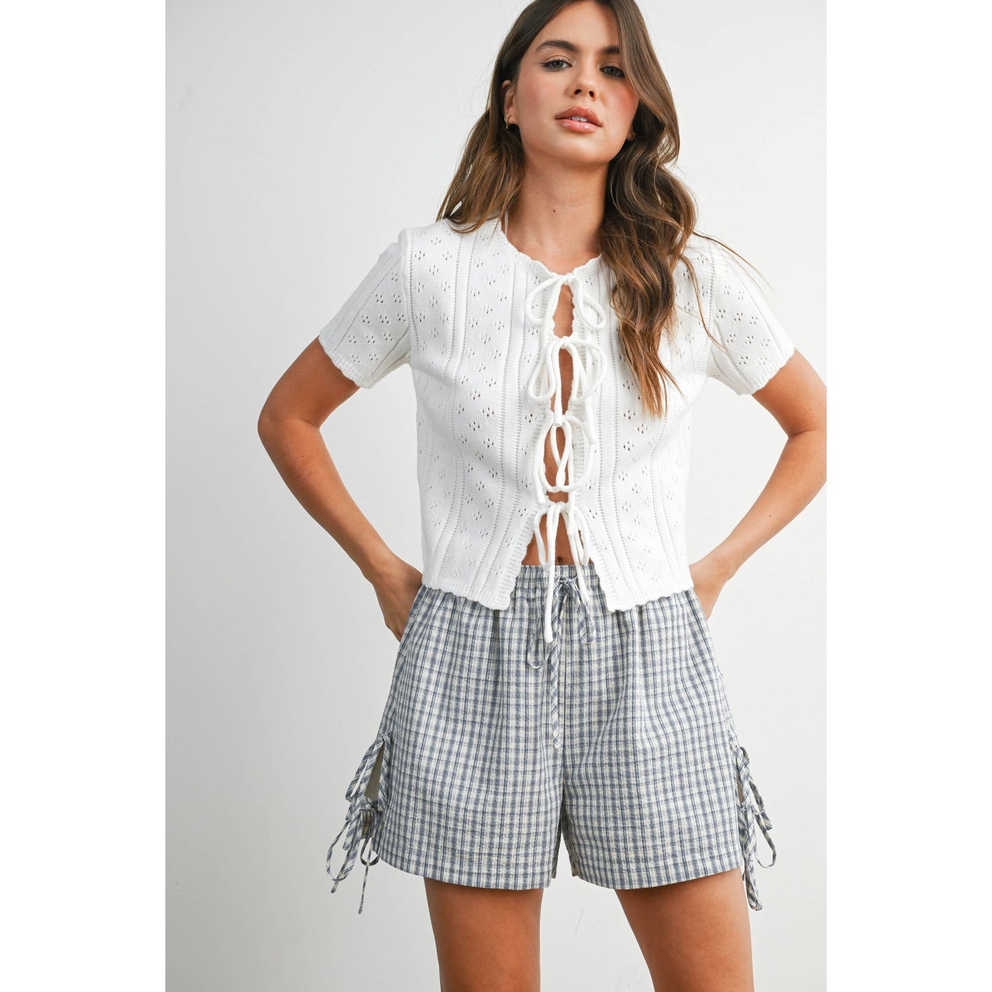 Plaid Side-Tie Elastic Waist Shorts - BMP8195