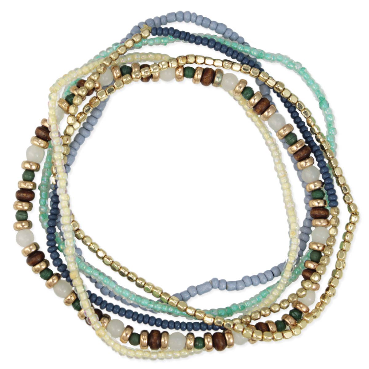 Cream Blue Green Stretch Bracelets Set