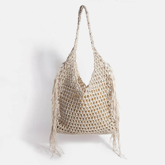 Long Fringe Braided Tote Bag