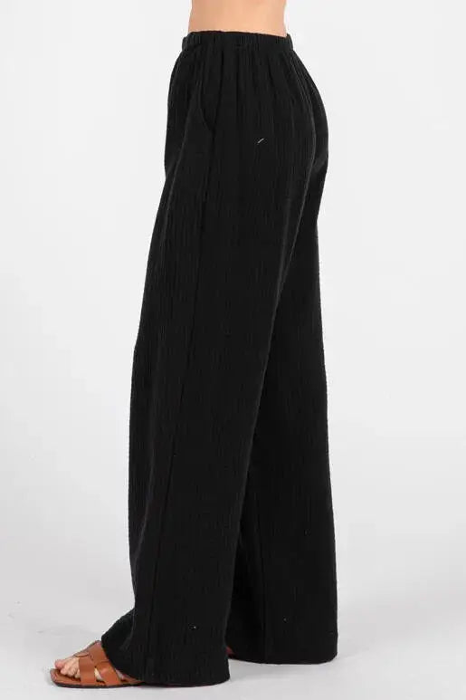 Gauze Waist Elastic Wide Leg Pants - NP70166B