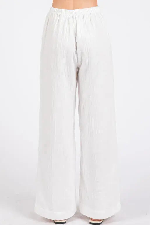 Gauze Waist Elastic Wide Leg Pants - NP70166B