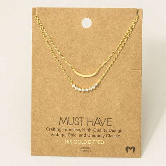 Layered Rhinestone Curved Bar Necklace