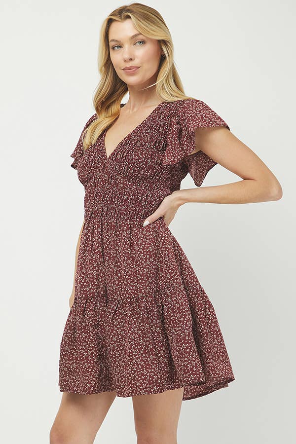 Burgundy Floral Smocked Babydoll