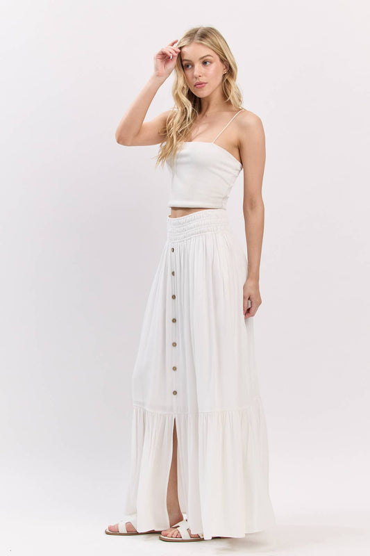 Ruffled Smocked Waist Maxi Skirt