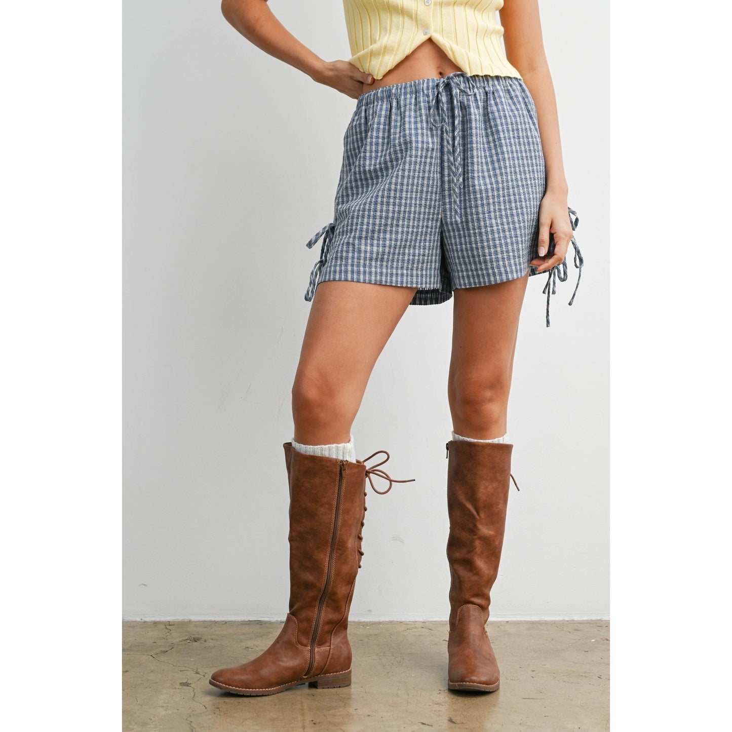 Plaid Side-Tie Elastic Waist Shorts - BMP8195
