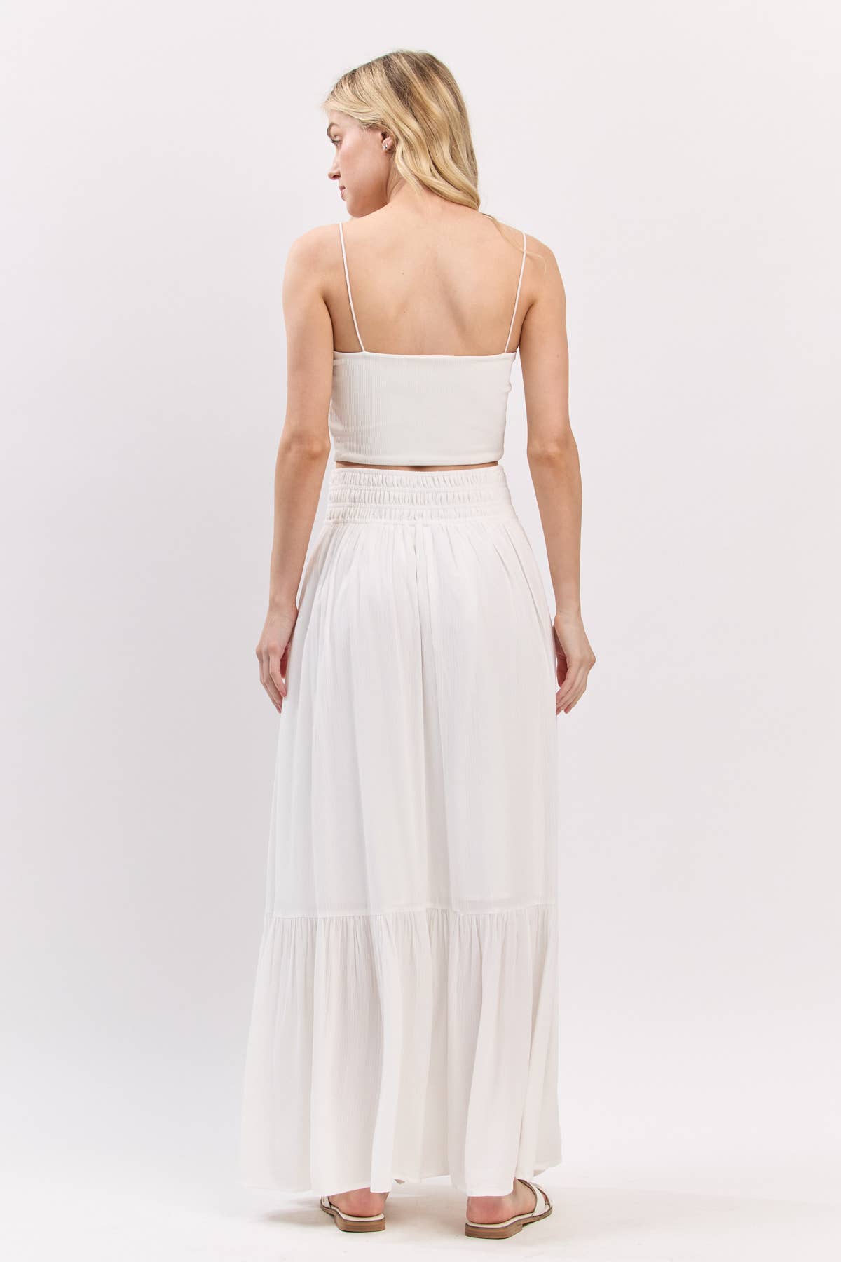 Ruffled Smocked Waist Maxi Skirt