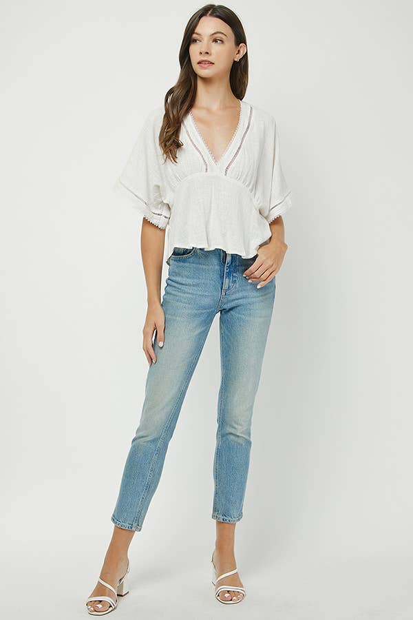 Boho Chic Eyelet Trim Blouse