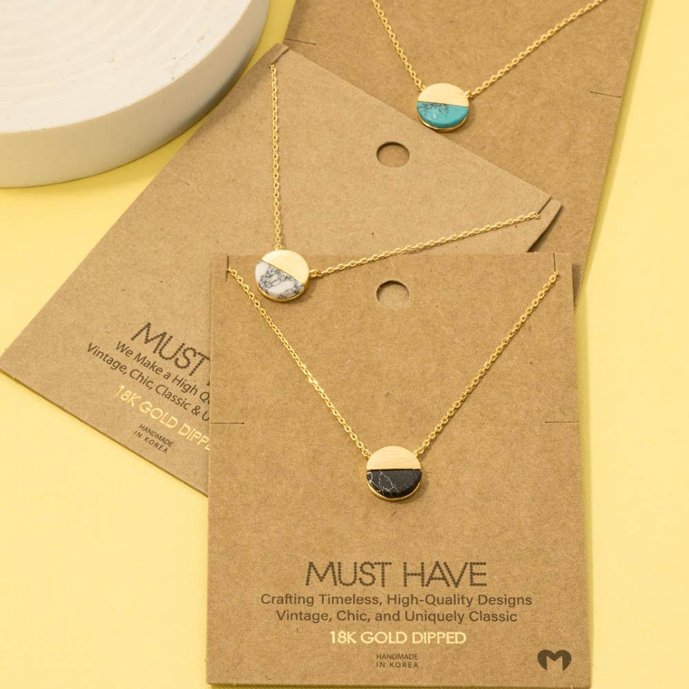 Round Half Stone Pendant Necklace