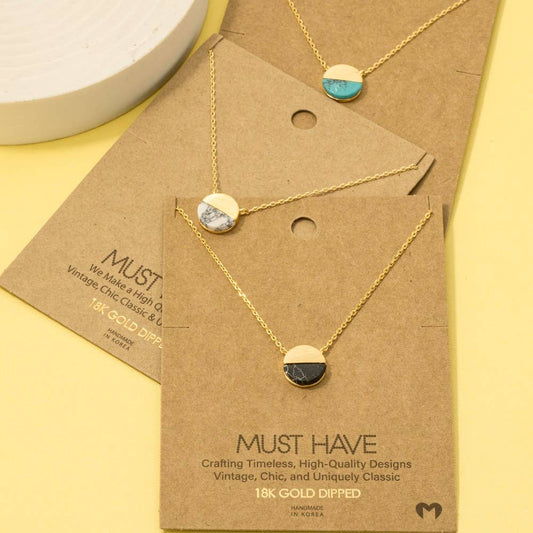 Round Half Stone Pendant Necklace