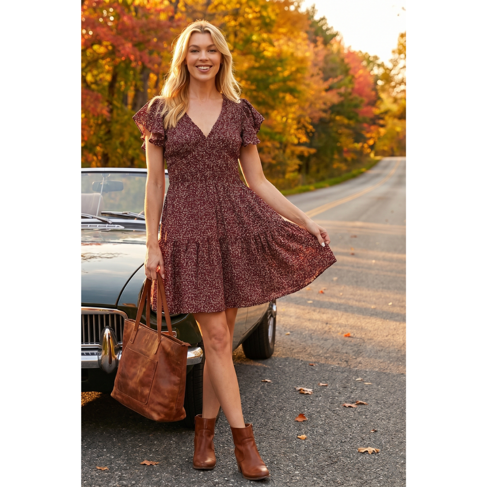 Burgundy Floral Smocked Babydoll