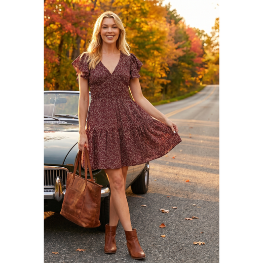 Burgundy Floral Smocked Babydoll