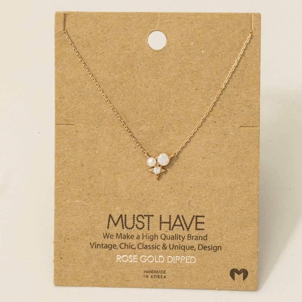 Mini Opal Star Stud Charm Necklace