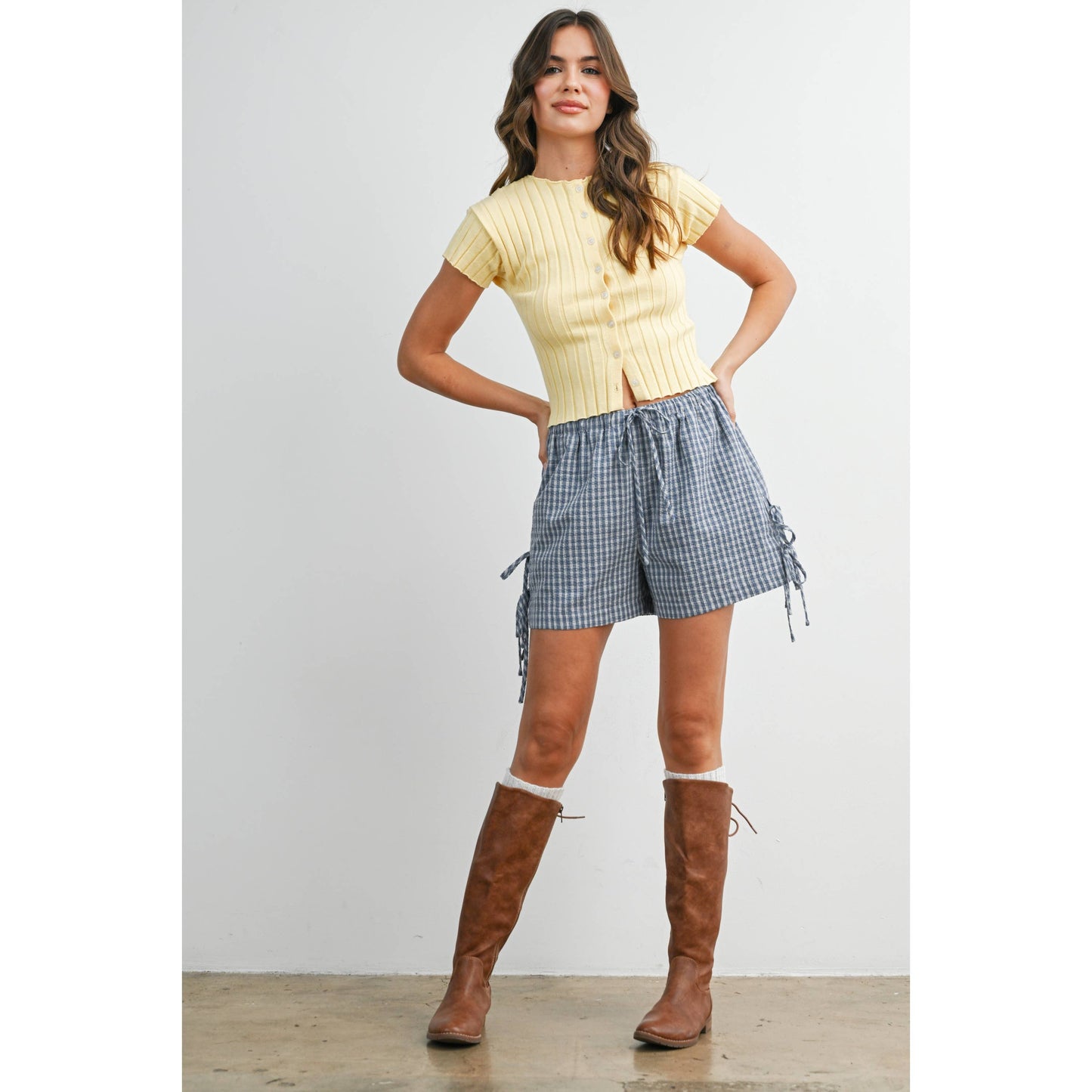 Plaid Side-Tie Elastic Waist Shorts - BMP8195