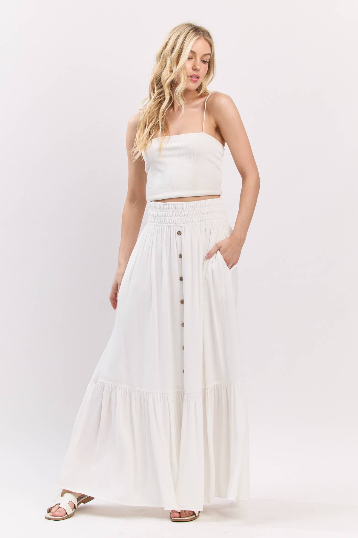 Ruffled Smocked Waist Maxi Skirt