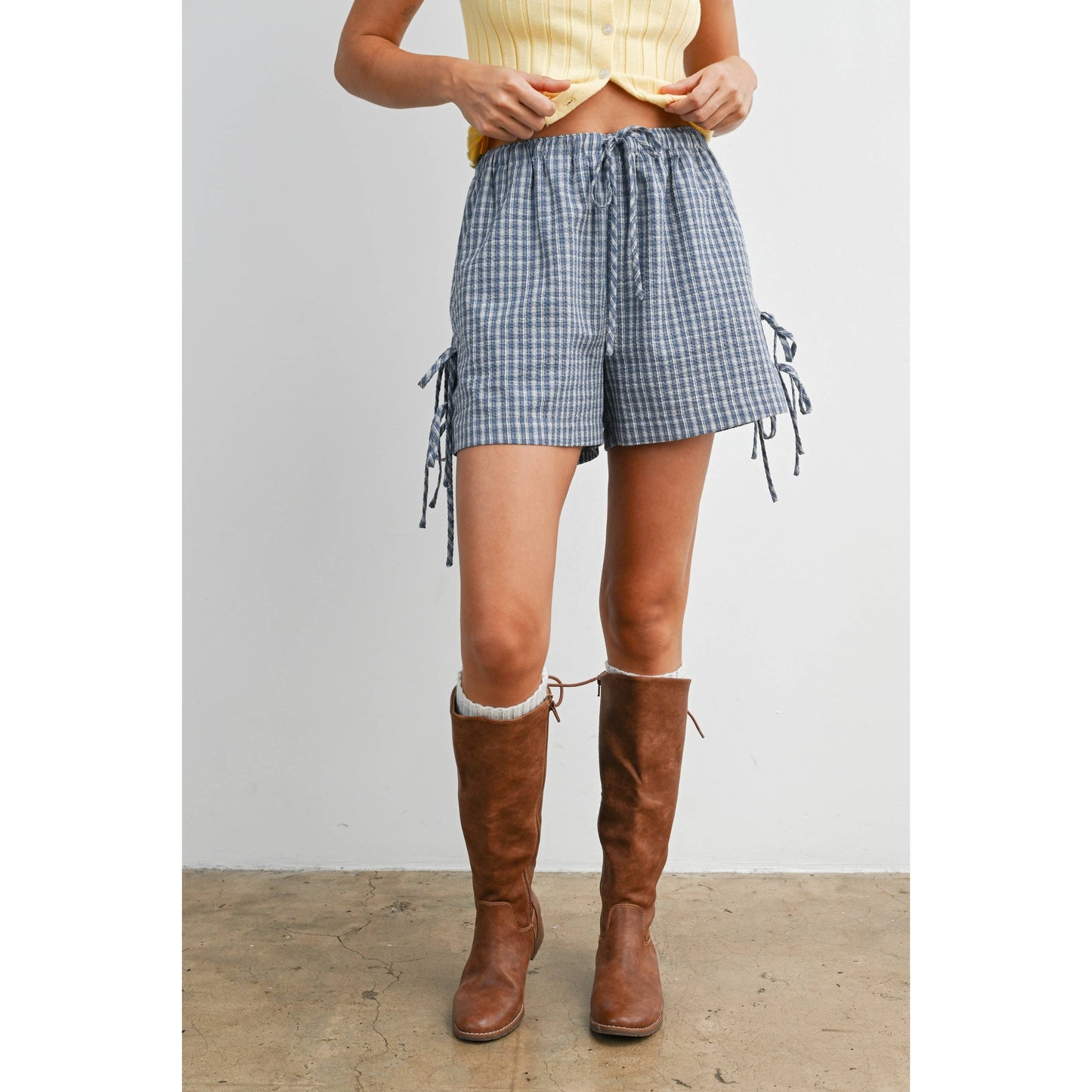 Plaid Side-Tie Elastic Waist Shorts - BMP8195