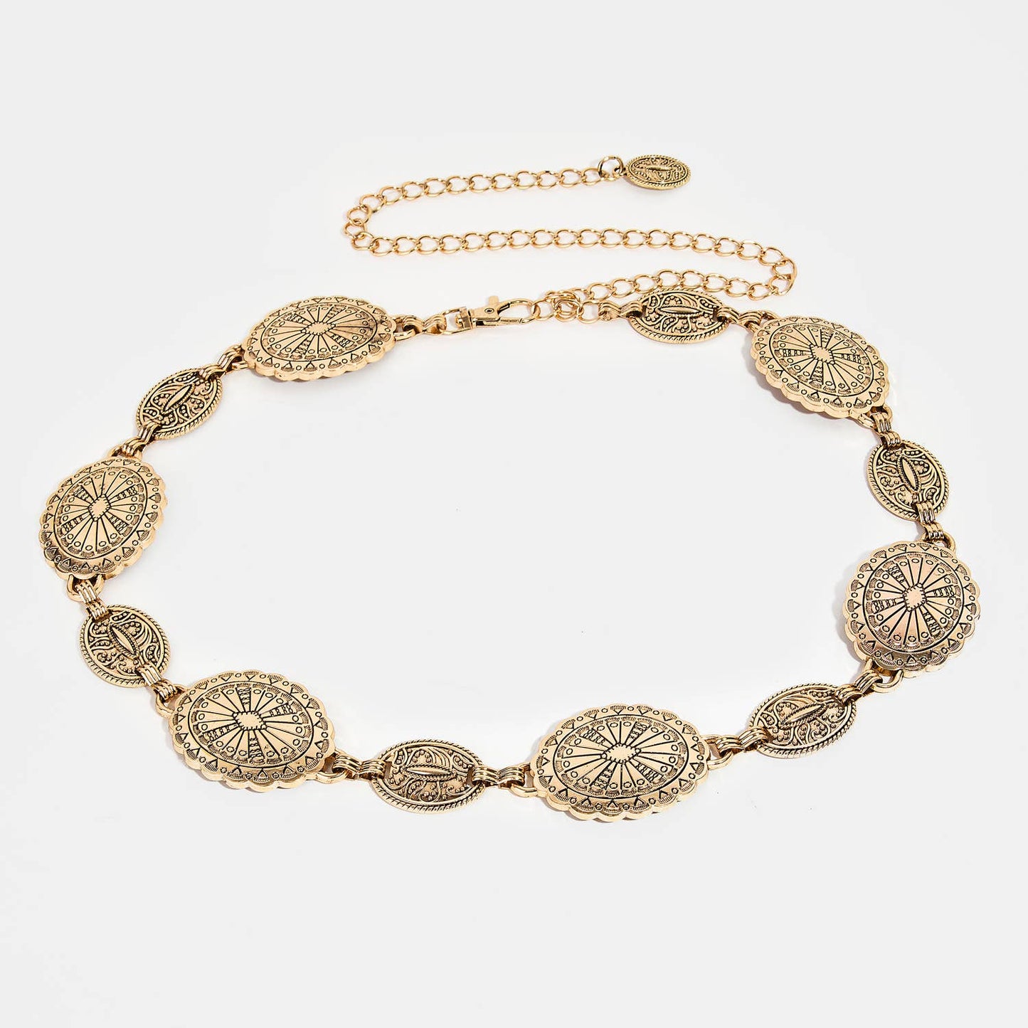 Ornate Oval Concho Disc Chain Fashion Belt