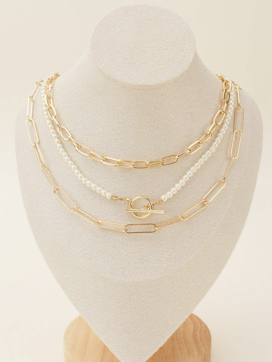 Multi Pearl Toggle Chain Necklace Set