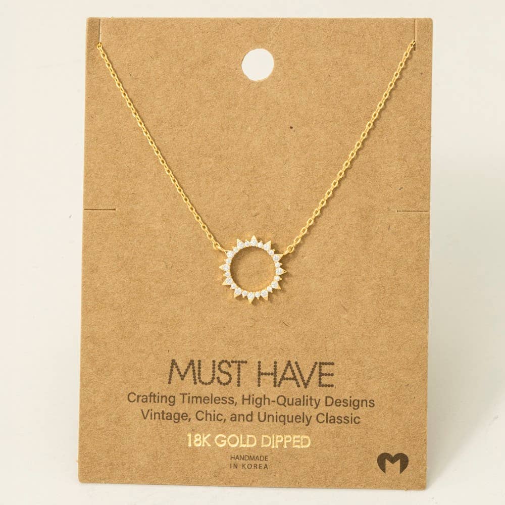 Pave Circle Sun Pendant Necklace