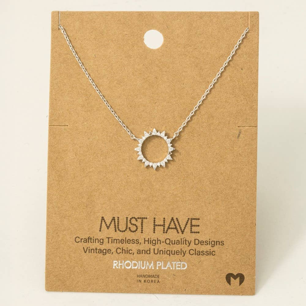 Pave Circle Sun Pendant Necklace