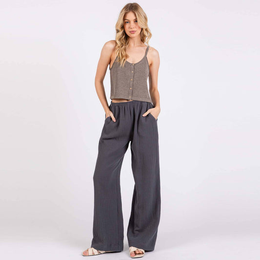 Gauze Waist Elastic Wide Leg