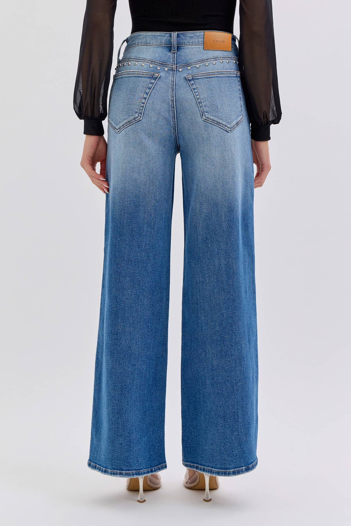 High Rise Studded Wide Leg