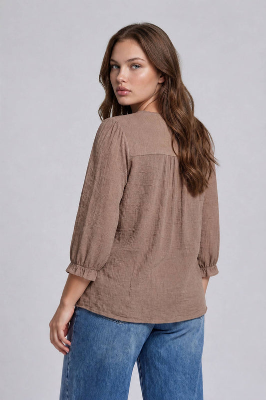 PLUS CROCHET HENLEY TOP