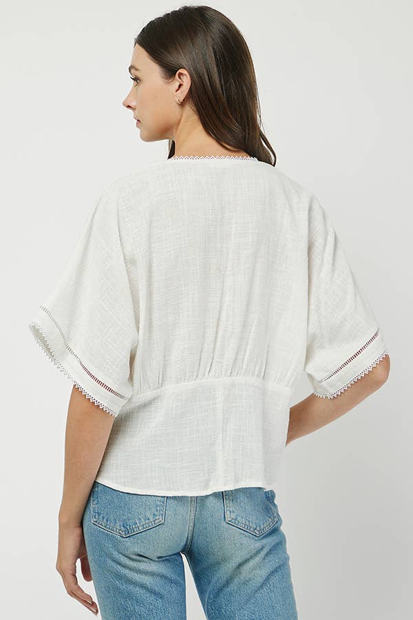 Boho Chic Eyelet Trim Blouse
