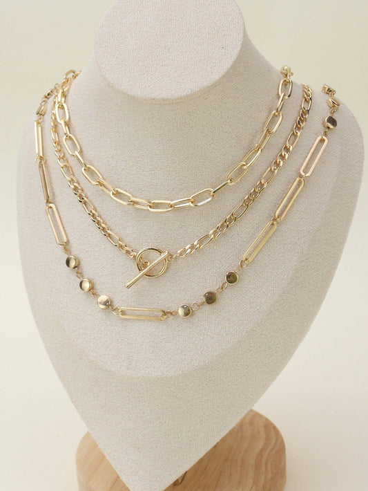 Oval Link Layered Necklace Set - Link & Chain Style