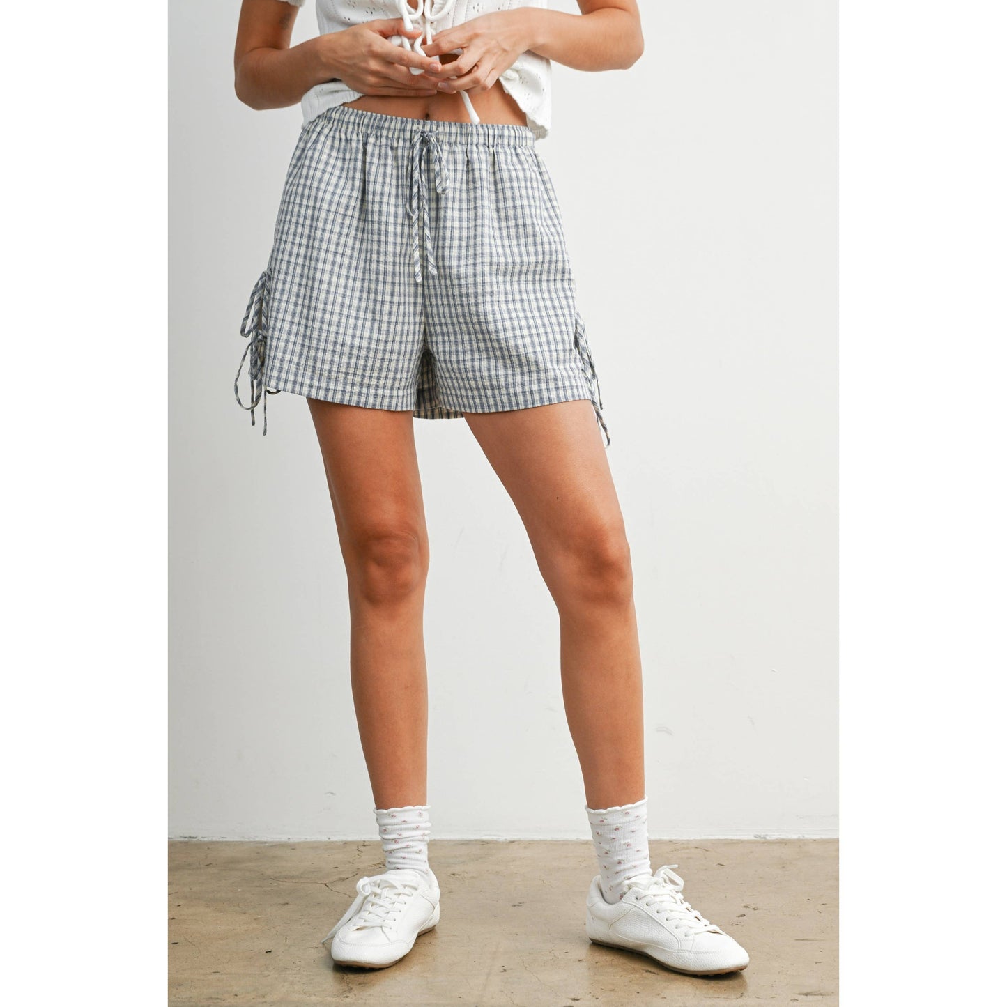 Plaid Side-Tie Elastic Waist Shorts - BMP8195