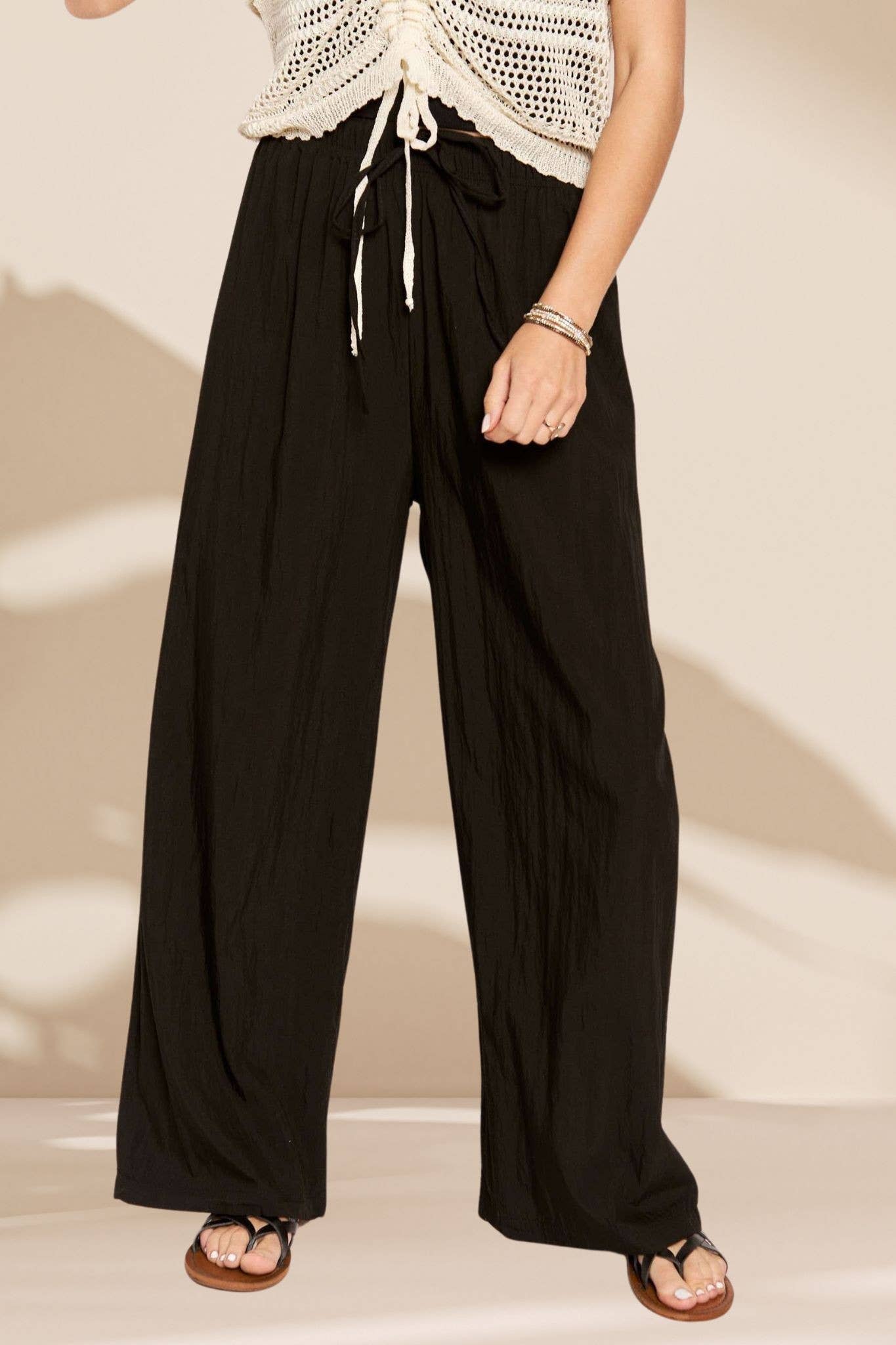 CEP3334 - WAIST TIE CRINKLE FLOWY PANTS