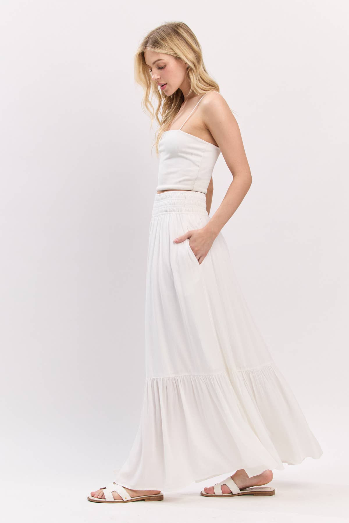 Ruffled Smocked Waist Maxi Skirt