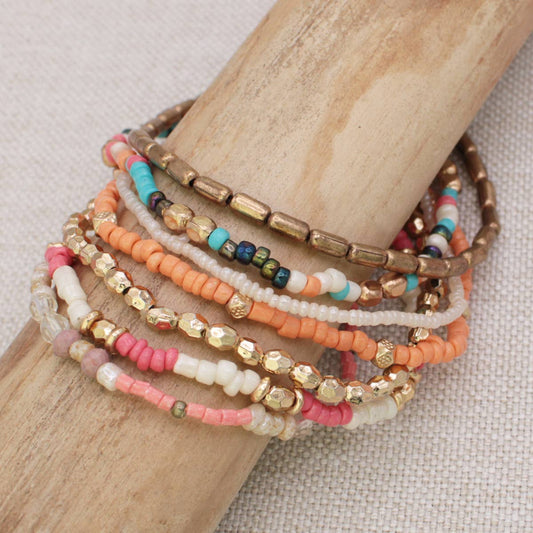 Warm Tone Gold Orange Bead Bracelet Set