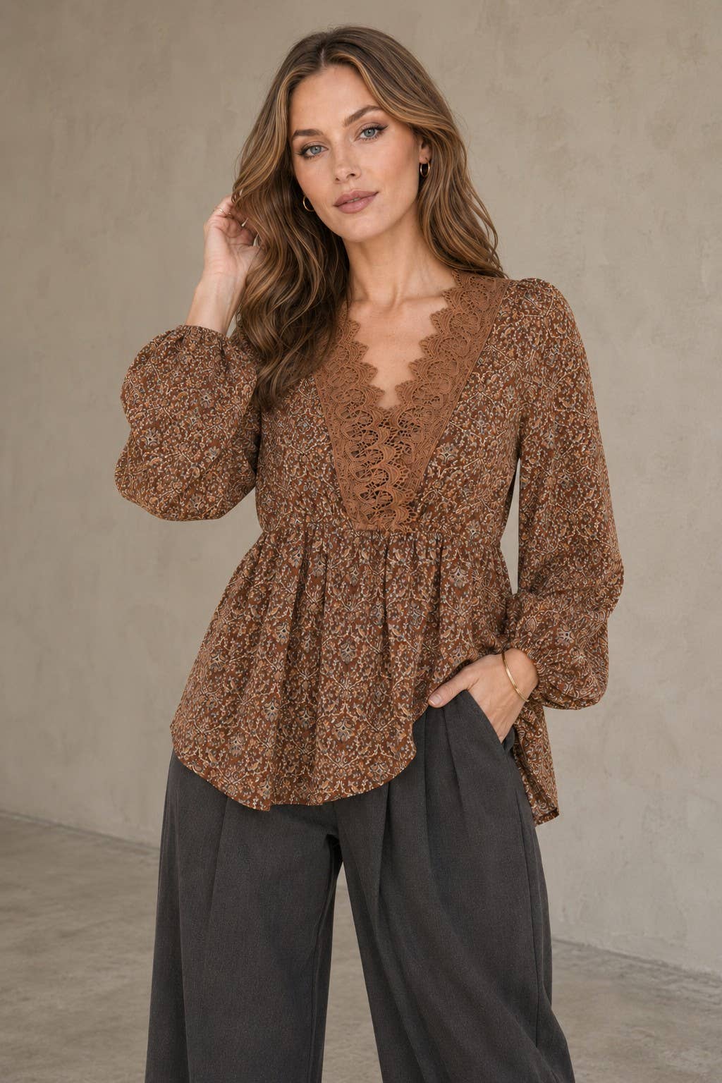 Boho Lace Trim Peasant Top