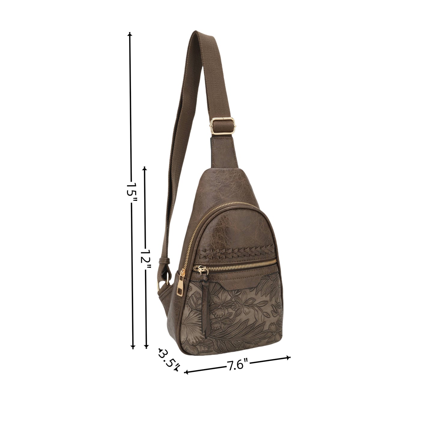 Jane Hibiscus Sling Bag, Vintage Tooled Vegan Leather Bag